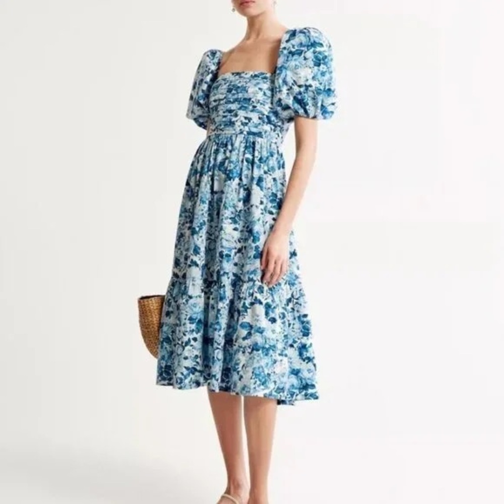A&F Emerson Poplin S Floral Blue Puff Sleeve Dress